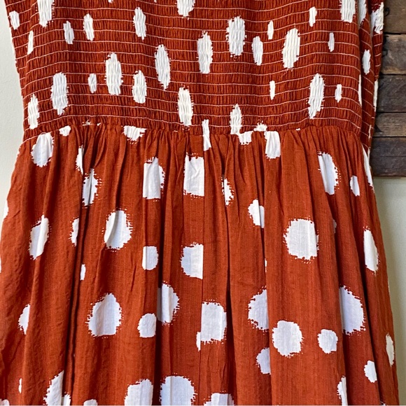 THML Rust Polka Dot Smocked Flutter Sleeve Dress - Picture 9 of 15